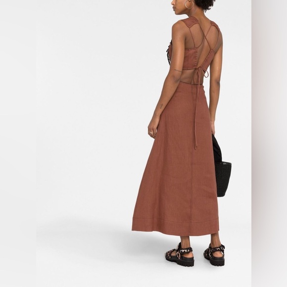 Ganni Hemp Maxi Dress with Beaded Trim Rootbeer Brown - Picture 5 of 16